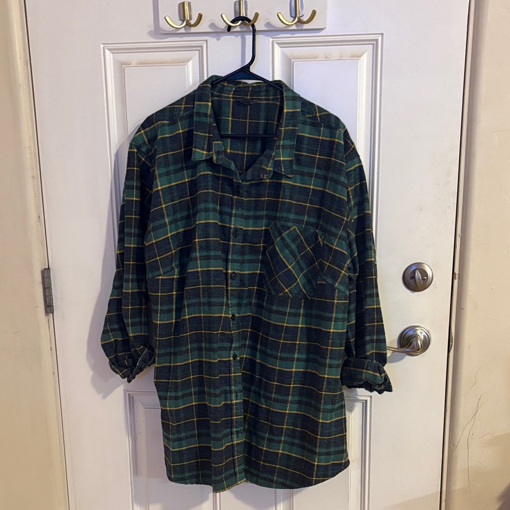 Eddie Bauer Green and Yellow Plaid Button-Down Shirt